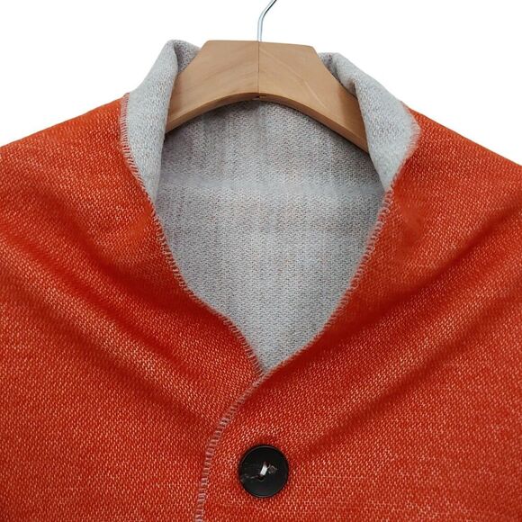 Lambswool Shawl Cape Poncho Womens Small Orange Gray Reversible Two Button Knit - Picture 4 of 11
